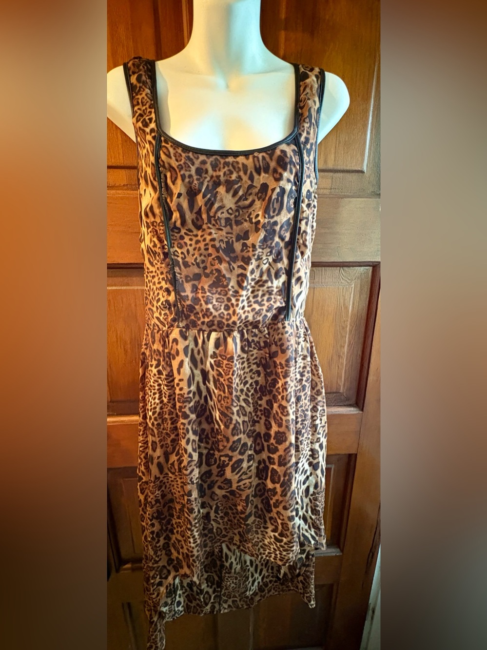 Sleeveless High-Low Leopard Print Dress in Brown